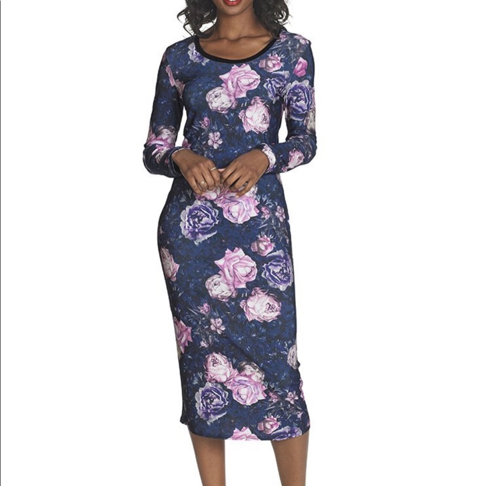 Long sleeve Floral Midi Dress